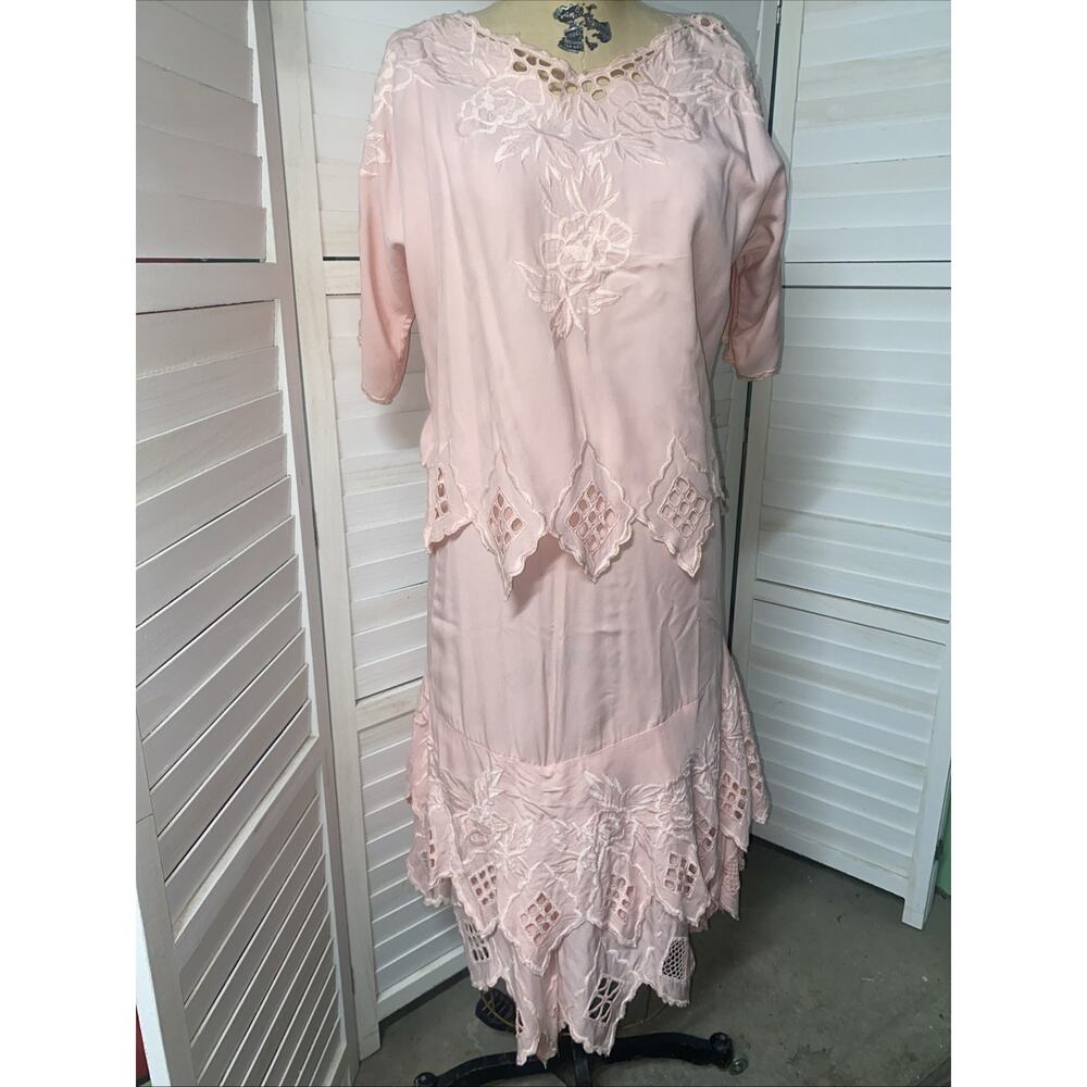 2 Piece Set Bali Emerald Women's Pink Skirt & Top Dress Outfit Pink Rayon O/S